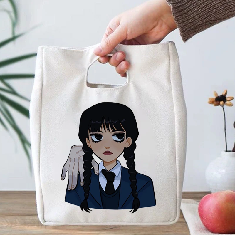 Wednesdays Original Lunch Bags Women Canvas Lunch Box Picnic Handbag Wednesdays Dinner Container Food Storage Bags for Unisex