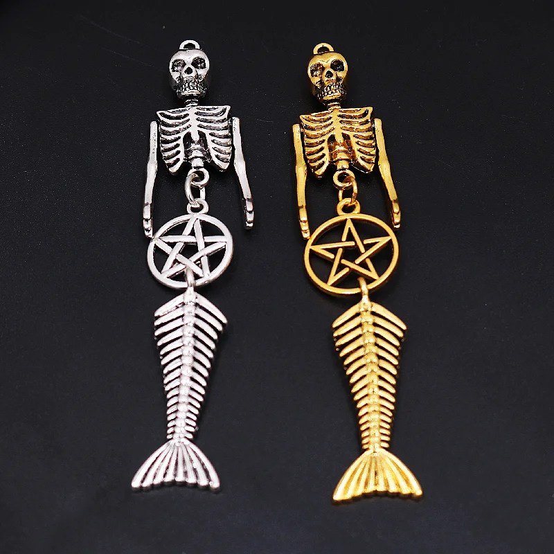 

2pcs Mixed Pentagram Skull Mermaid Pendant Couple Necklace Earrings Metal Accessories DIY Charm Jewelry Crafts Making P1107