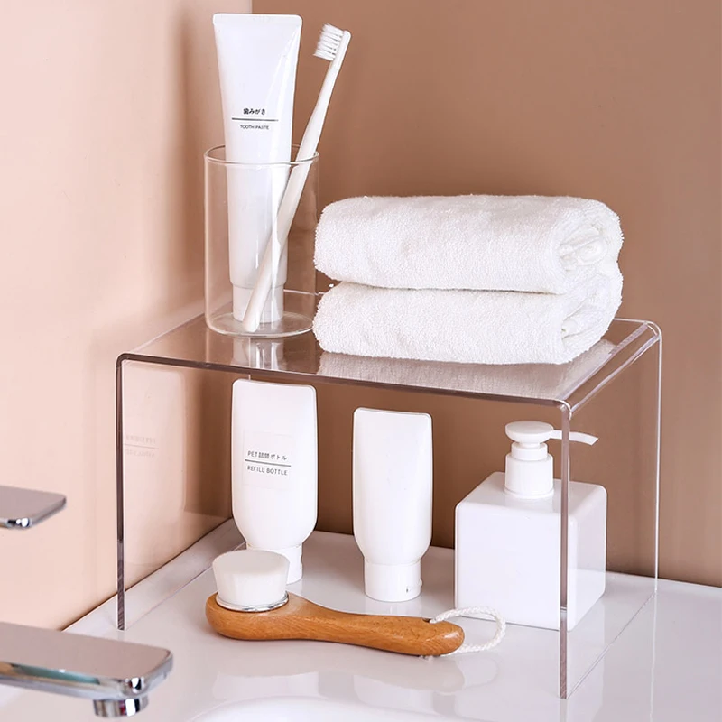 

Acrylic Shelf Rack Desktop Layered Container Organizer Rack Storage Kitchen Makeup Cosmetic Cupboard Cabinet Divider Finishing