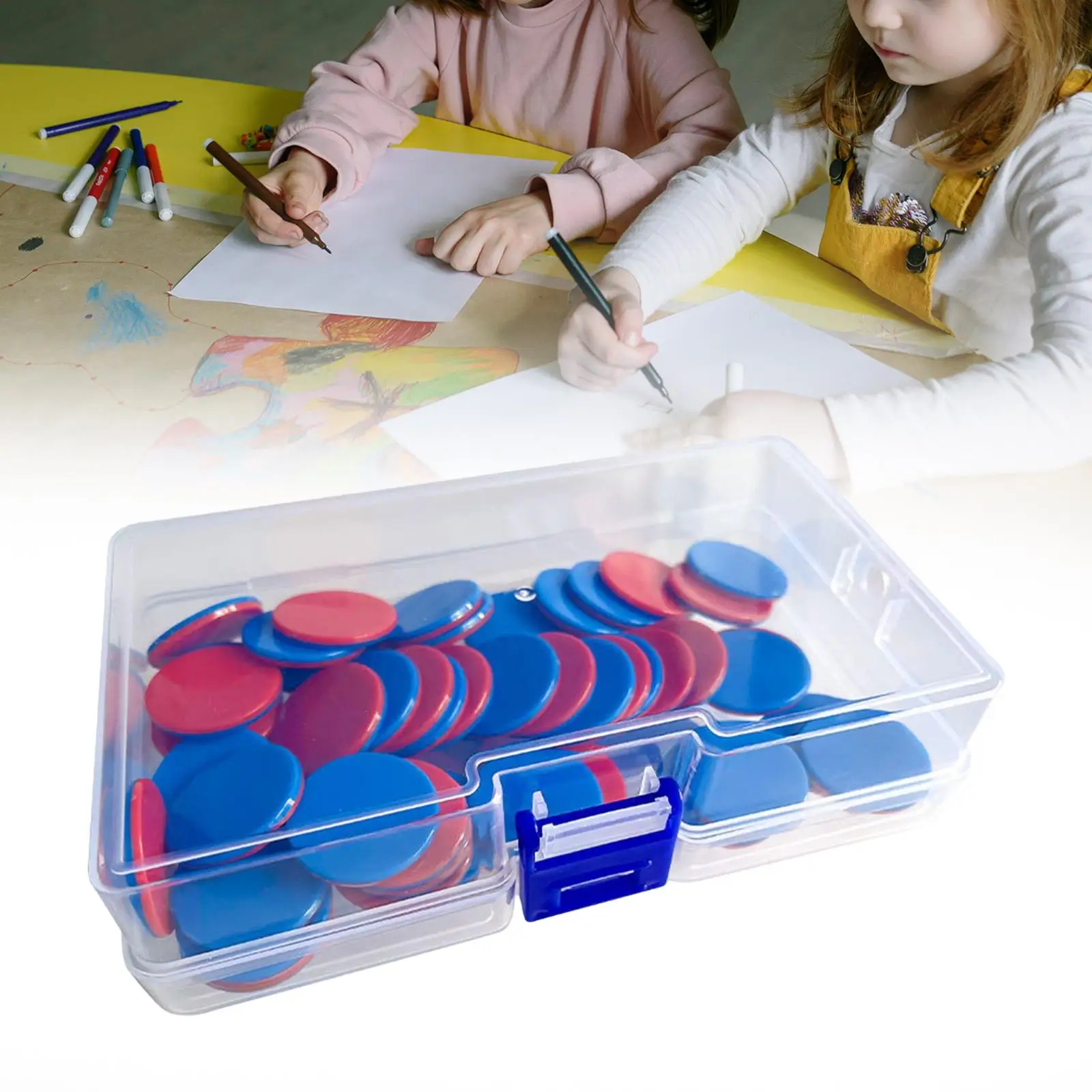 

50Pcs Solid Round Chips with Storage Box Counting Chips for Reward Children Kids