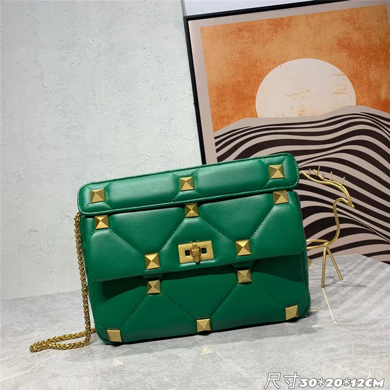 2022 fashion rivets platinum bag chain ringer shoulder cross bag leather handbag small square