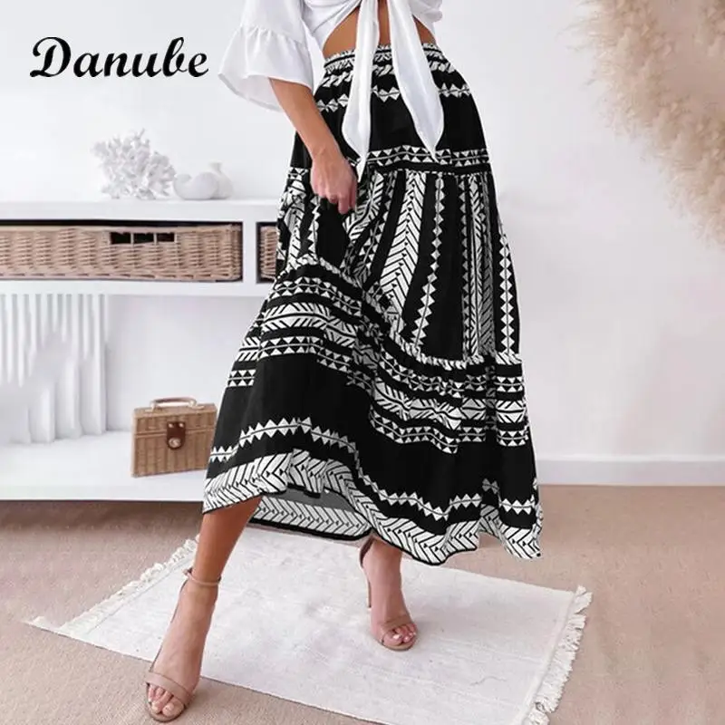 

Юбка-макси Женская плиссированная с эластичным поясом, повседневная элегантная пляжная юбка-трапеция в богемном стиле, с винтажным принтом...