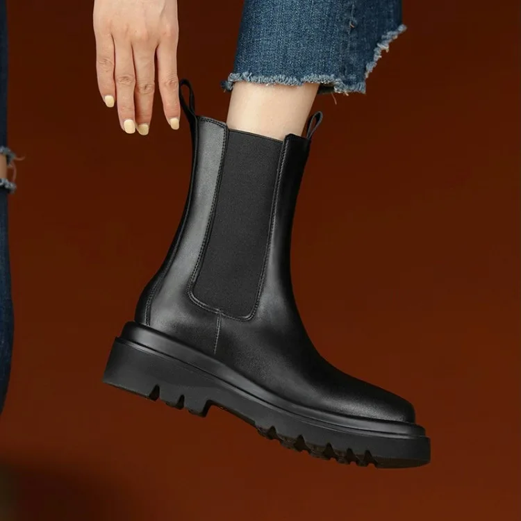 

Женские ботинки, новинка, Черные ботильоны на плоской платформе, на массивном каблуке, хлопковые женские туфли-лодочки, подходят под все, кл...