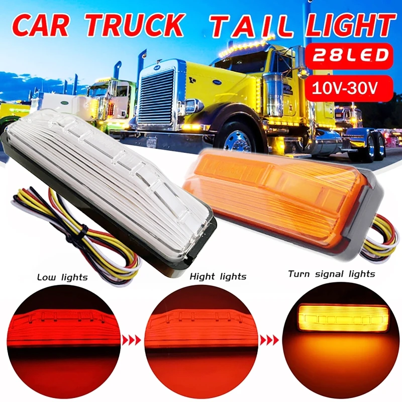 

2Pcs/set 4 Inch 28 LED Turn Signal Tail Brake Side Marker Light Flowing Turn Signal Lamp for Trailer Truck