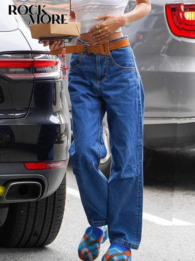 

Rockmore модные джинсы повседневные мешковатые джинсовые прямые брюки с высокой талией уличная одежда Широкие джинсовые брюки хлопковые прост...