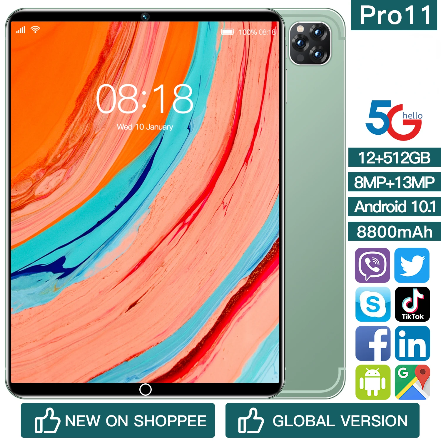 

Global Firmware 5G Tablet P11 pro 10.1 Inch Tablete Full HD Screen Tablets Android 10 Dual Sim 8800mAh Tablette P11 pro Android