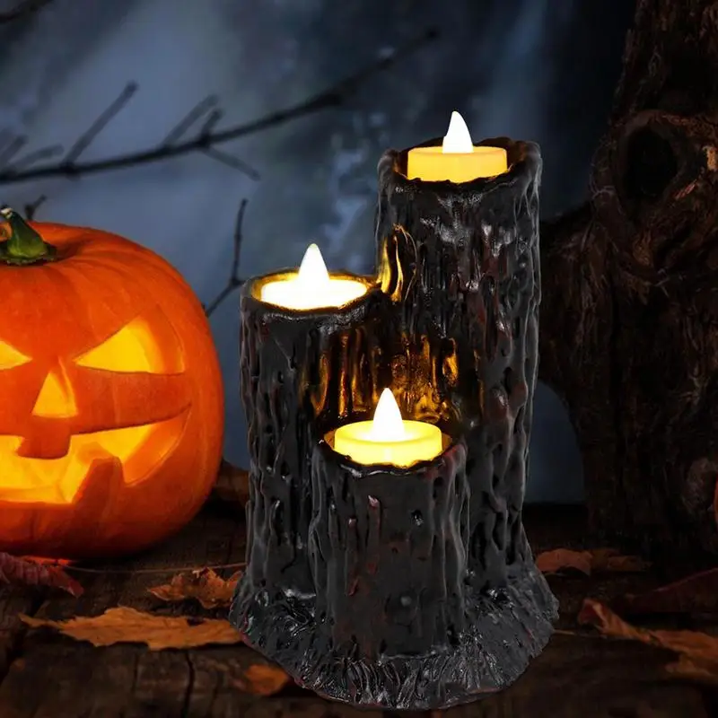 

LED Halloween Horror Flameless Candles Battery Operated Realistic Melting Candles For Dining Table Goth Home Party Decorations