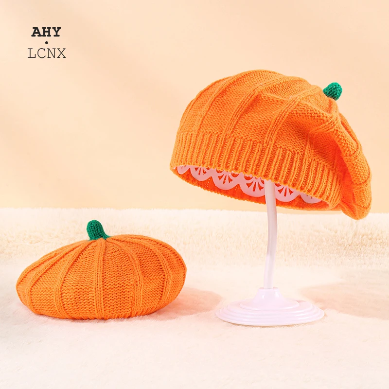 

Autumn Winter Mother Kids Beret Fashion Halloween Pumpkin Baby Hats Outdoor Warm Painter Beanies Caps For Boys Girls Knitted Hat