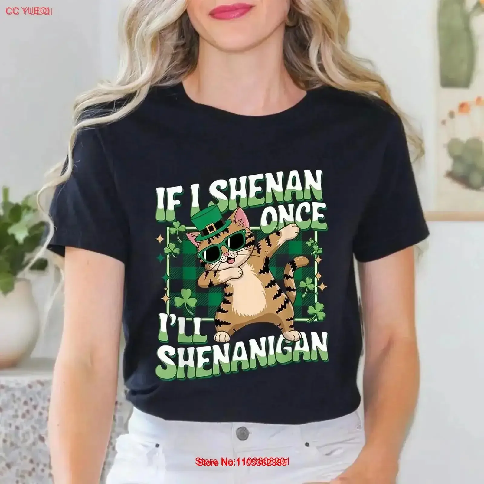 Фото Винтажная футболка If I Shenan Once ll Shenanigan Dabbing Cat St Patricks Day с эффектом потертости, с графическим принтом, эластичная, дизайнерская одежда №1