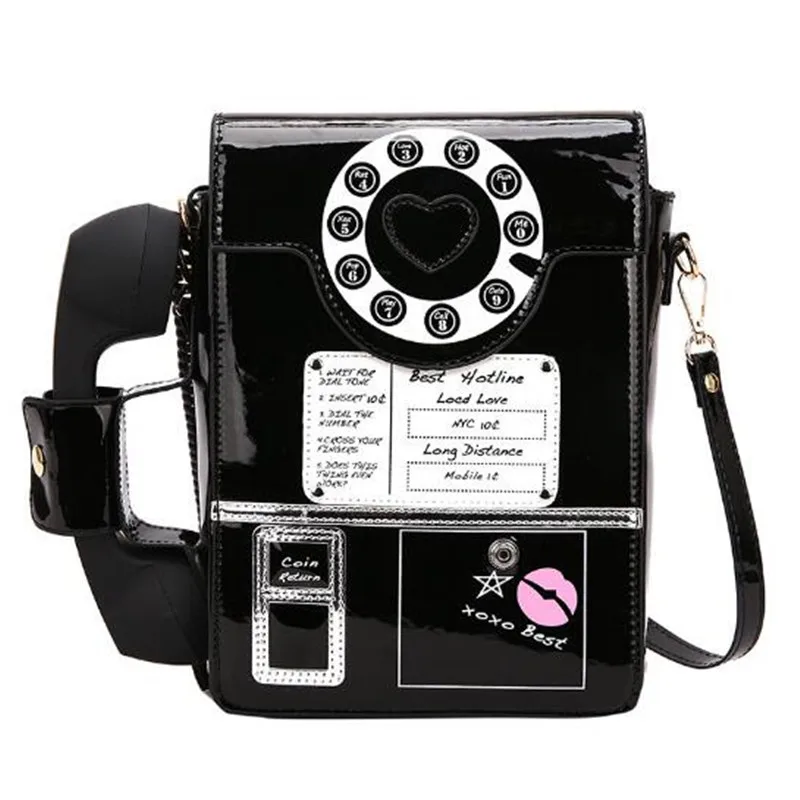 

Black Telephone Shaped Purses and Handbags for Women Retro Phone Top-Handle Shoulder Bags Crossbody Bag Fashion Female Totes New