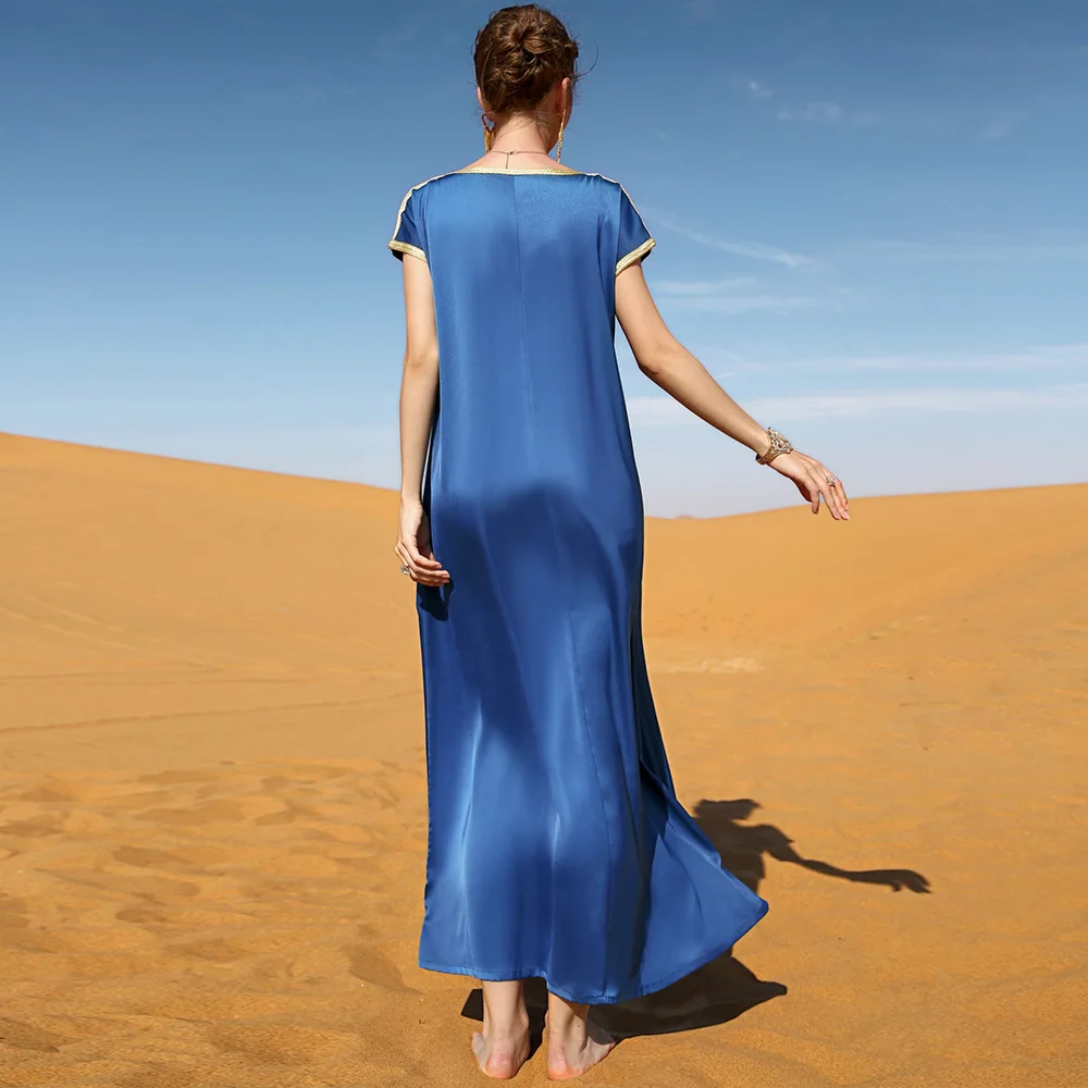 Ramadan Eid Mubarak Satin Abaya Dubai Evening Dresses For Women Turkey Islam Pakistan Arabic Muslim Long Dress Kaftan Robe Femme