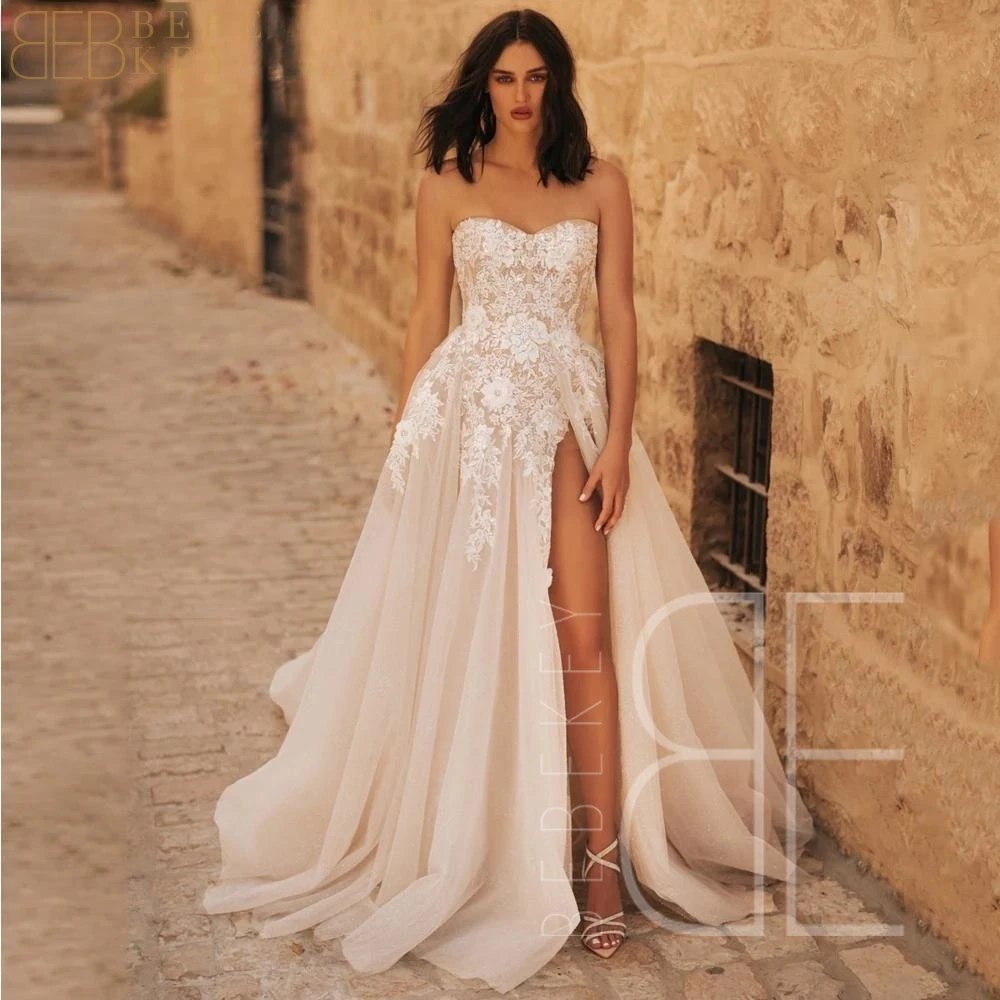 

Ivory Lace Bride Dresses Wedding Ceremony Dress Strapless Elegant Party Dresses for Women 2024 Side Split Woman Womens Brides