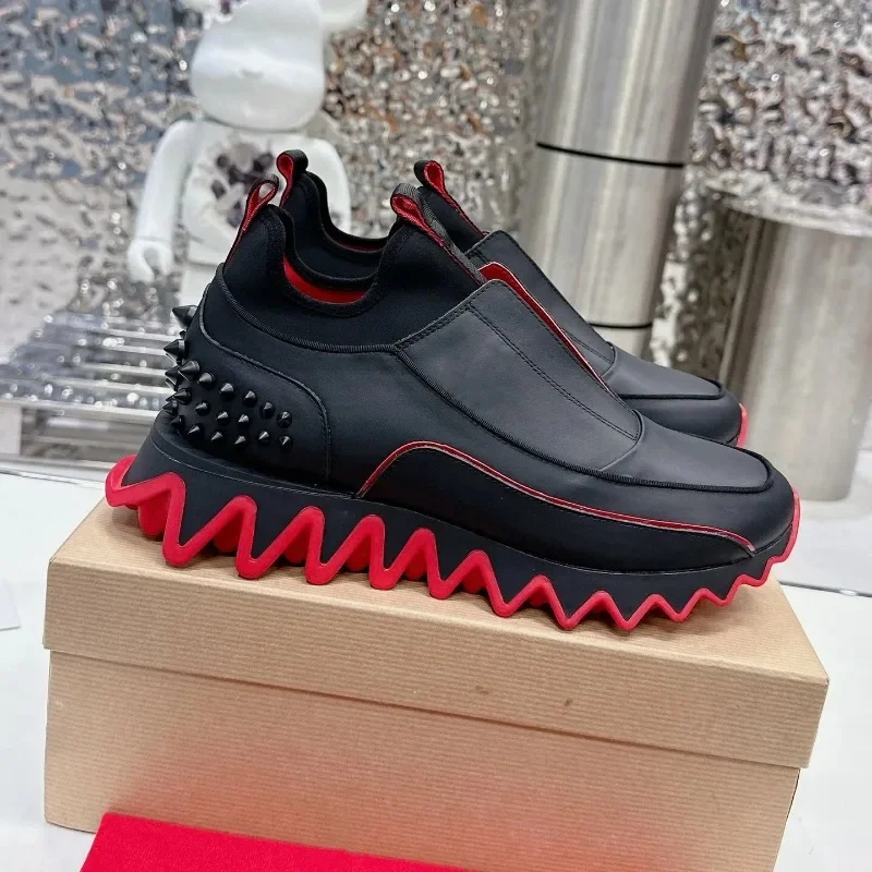 Мужская повседневная обувь с красной подошвой модные кроссовки на высокой
