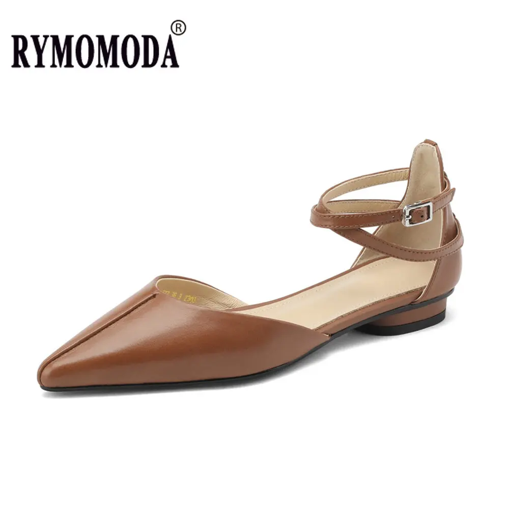 

Leather Pointed Close Toe Sandals Ankle Strap 2023 Luxury Cowhide Upper Pigskin Lining Sheepskin Insole Low Heel Handmade Shoes