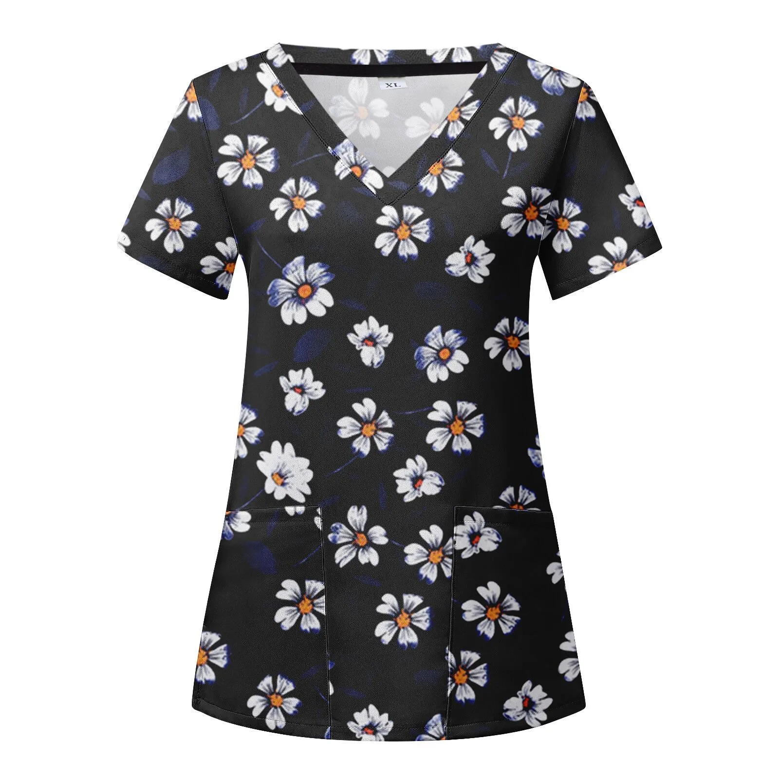 

Женская спортивная короткая водолазка с коротким рукавом, V-образным вырезом и цветочным принтом