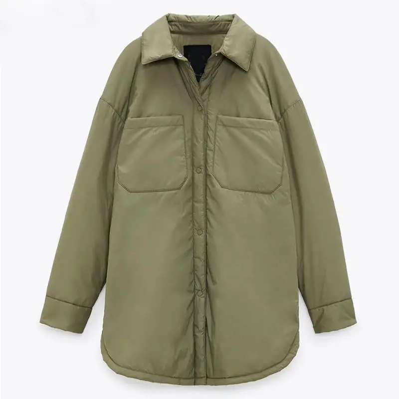 

2021 Autumn Winter Oversize Warm Cotton Jacket Coat Women Vintage Green Long Overcoats Female Loose Solid Light Parka Outwear