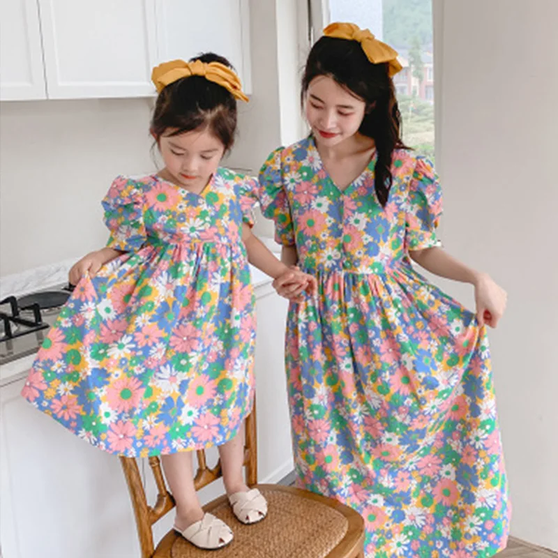 

Floral Mother Daughter Dresses Summer Loose Long Dress Family Matching Outfits Women Girls Dress Clothes Vestido Madre E Hija