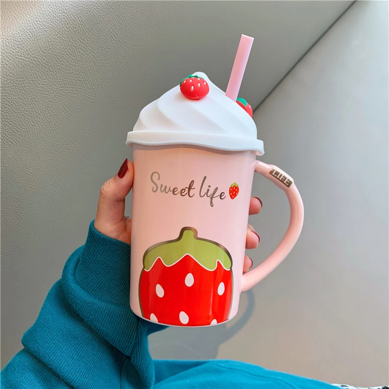 

Boba Ceramics Straw Cup Reusable Water Bottle Smoothie Cup Tumbler with Straw Creative Botella Kawaii Kitchen Supplies