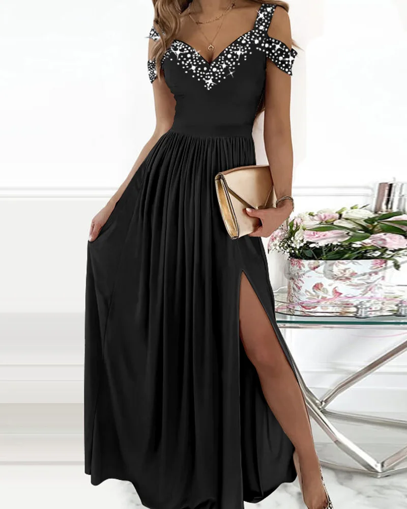 

Summer Dress For Women Sexy Off Shoulder Short Sleeve Split Up Loose Dresses Elegant Female Party Dress 2022