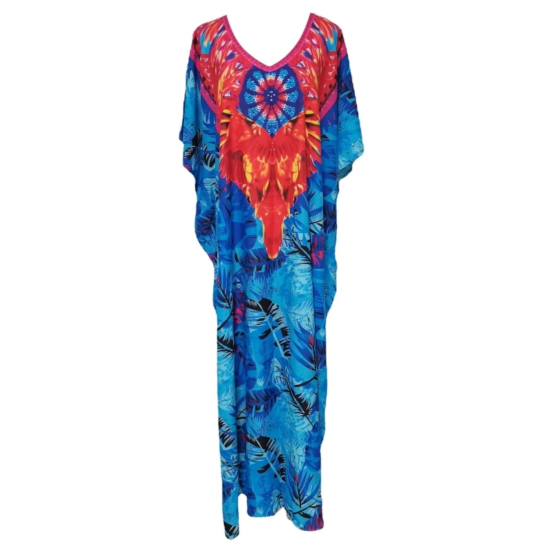 

Women Summer Swimsuit Cover-ups Feather Print Caftan Oversized Protection Dress Comfortable for Girl Lover NEW