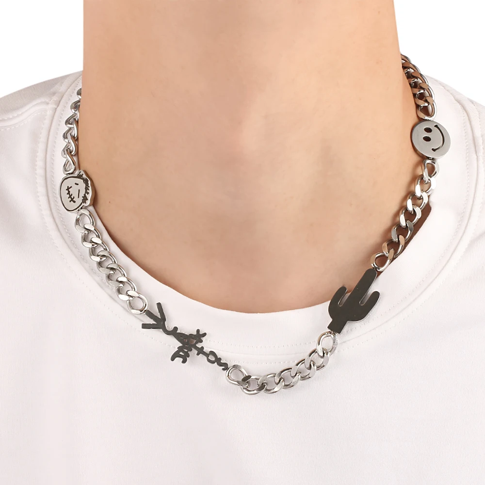 Travis Scotts Stainless Steel Necklace Cactus Jack Shape Choker Necklace For Man Women Charm Hip-hop Rock Collar Jewelry Gift