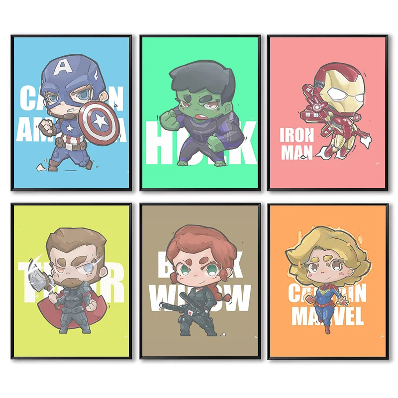 

Картина на холсте из аниме Marvel «Капитан Америка», Disney, плакаты и принты Железного Человека-паука, Настенная картина для украшения дома