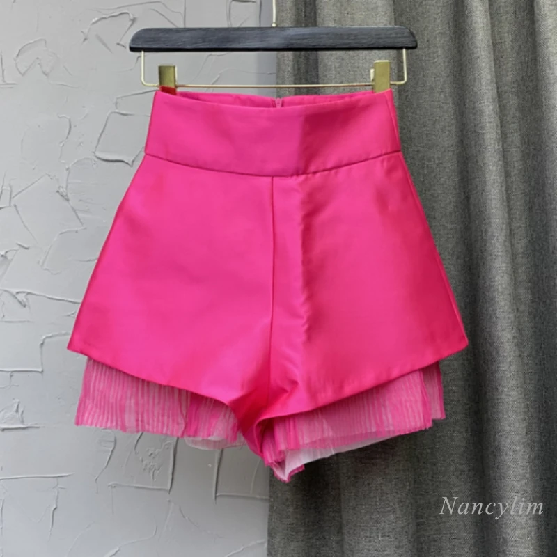 

Rose Pink Shorts for Women 2022 Spring Summer Black High Waist Ol Sweet Short Femme Casual All-Match