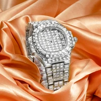 missfox top brand men quartz watches trend diamond stainless steel male clocks round silver calendar waterproof men%e2%80%99s wristwatch