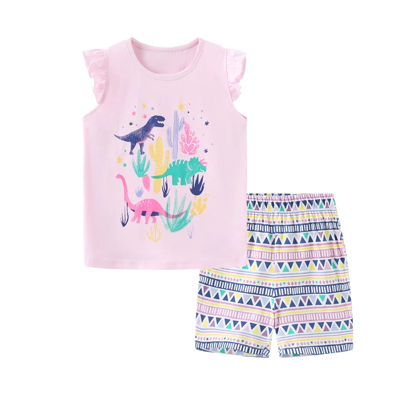 

Jumping Meters New Arrival Dinosaurs Girls Outfits Summer Tees + Shorts Cute Cotton Children's Clothing Sets Toddler Suits