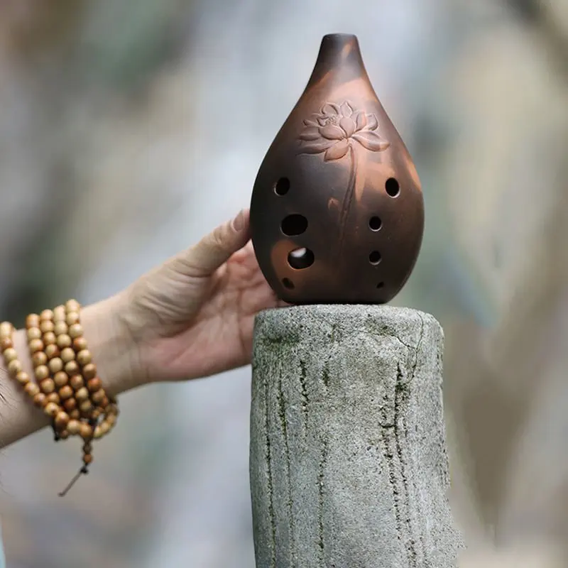 

10 Holes Ocarina for Beginners Chinese Style Lotus Flowers Handmade Carved Vintage Stage Performance Orff Musical Instrument New