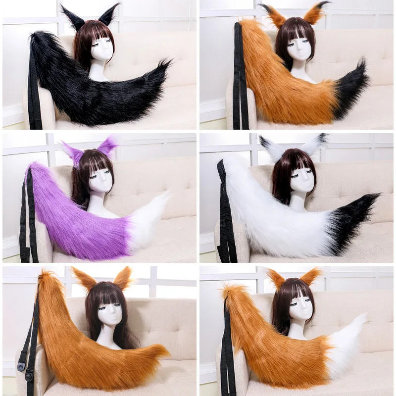 

Anime Cosplay Props Spice and Wolf Holo Fox Ears and Tail Set Plush Furry Neko Cat Ears Tails Carnival Party Costume Fancy Dress