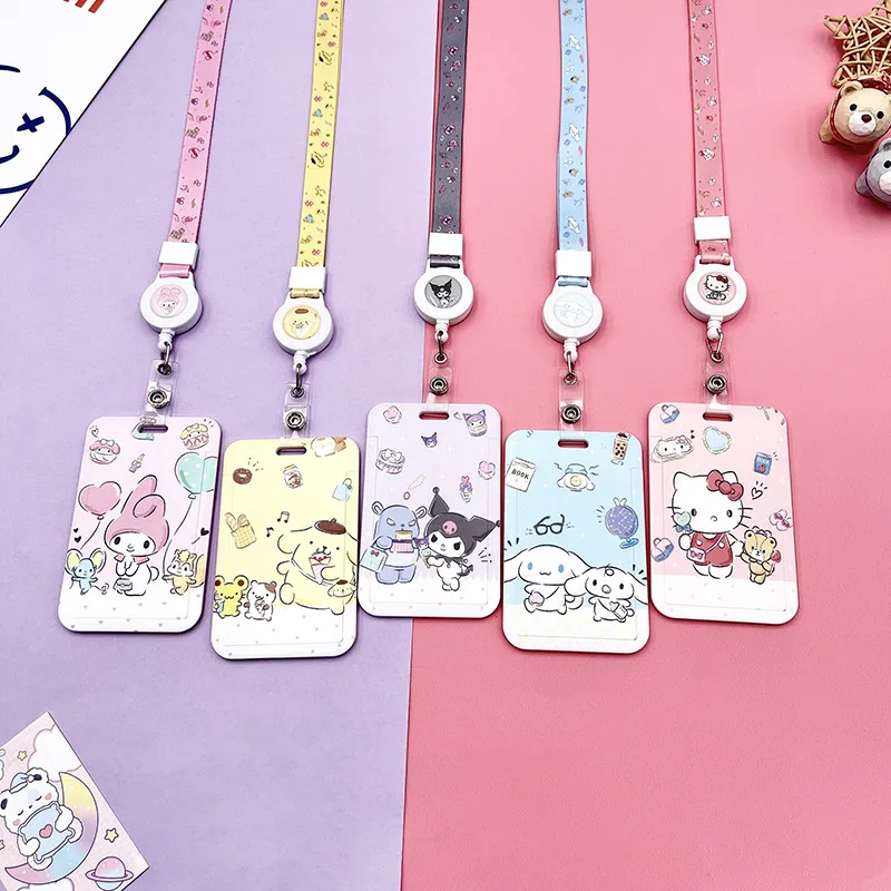 

Kawaii Sanrio Card Cover My Melody Cinnamoroll Hello Kittys Kuromi Pompom Purin Cartoon Bus Card Doll Pendant Keychain Toy Girl