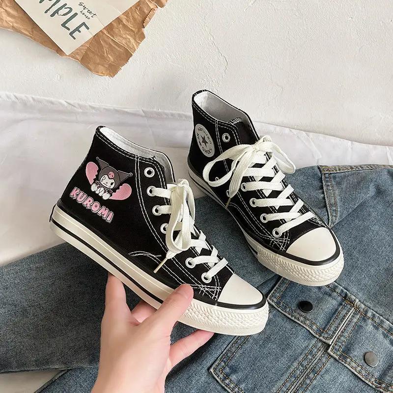 

2022 High-Top Hello Kitty Canvas Shoes Anime Cartoon Kuromi Female Students All-Match Ins Shoes Kids Little Devil Trendy Shoes