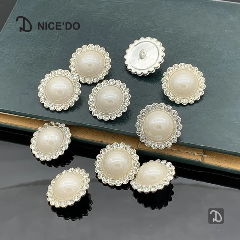 

10 Pieces DIY Metal Diamond Pearl Alloy High Sew Ladies Trench Coat Fashion Button Accessories Decorations