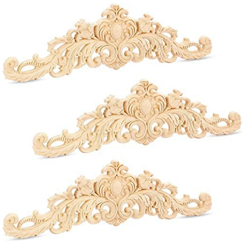

Неокрашенная деревянная аппликация для мебели, 3 шт., длинная резная поверхность для шкафа, кровати, двери, гардероба, украшение мебели
