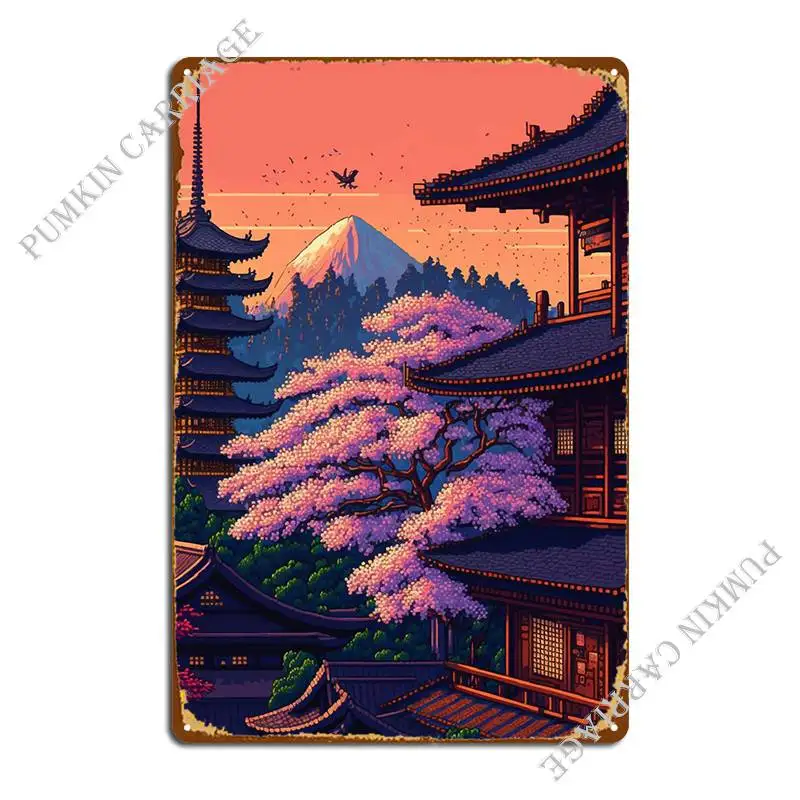 

Japan Pixel Art Metal Signs Wall Decor Kitchen Living Room Mural Tin Sign Poster
