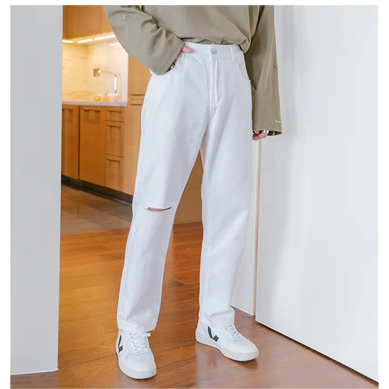 Streetwear Men 2022 New Pattern Vintage Recreational Black Pants Straight Cylinder Comfortable Loose Ripped Jeans Autumn Female