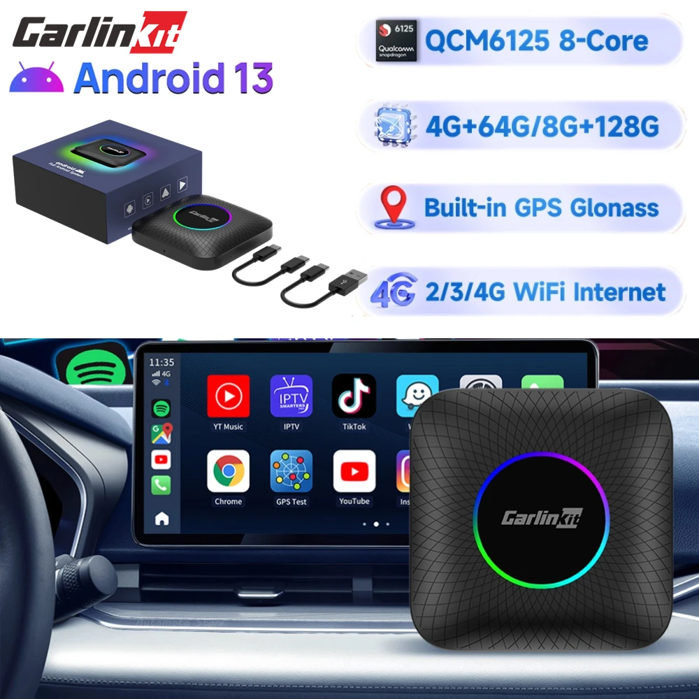 

CarlinKit CarPlay Ai Box Android 13 Smart TV Box CarPlay Android авто беспроводной CarPlay Авто AI TV Box QCM6125 8-ядерный