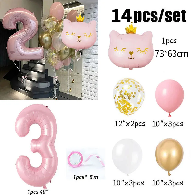 

Розовые фольгированные шары с номером кота и животного TingBabyer