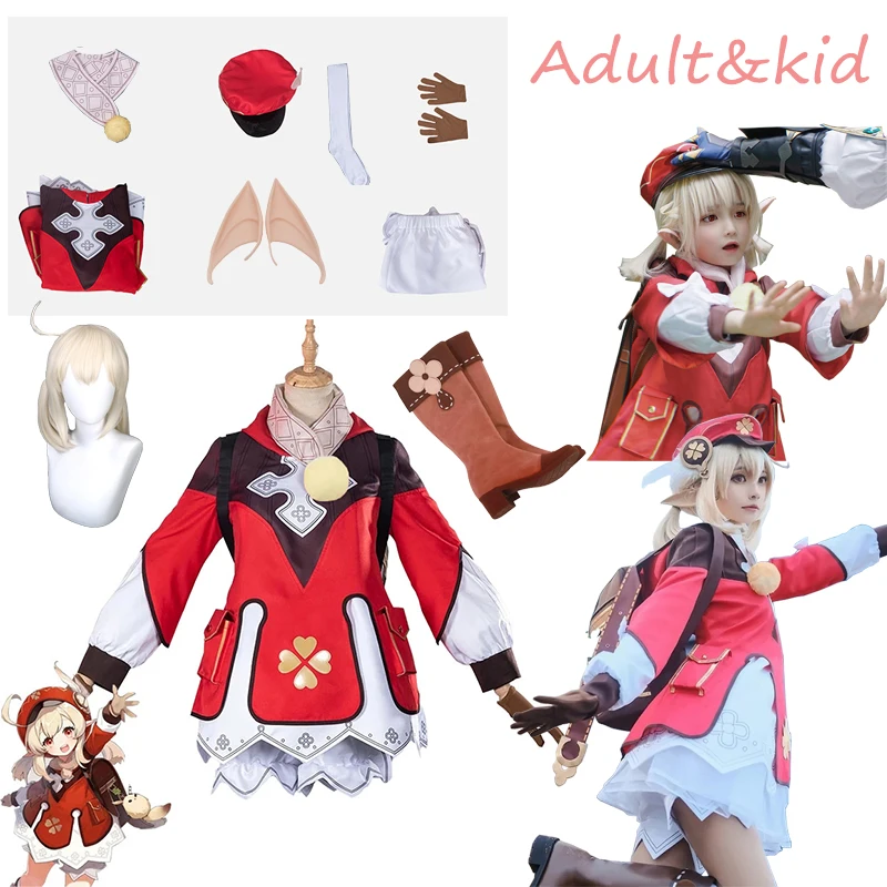 

Klee Cosplay Costumes Game Genshin Impact Cosplay Klee Wig Loli Dress Full Set Backpack Shoes Halloween Party for Adult Kids