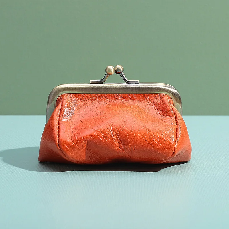 

wmnuo Genuine Leather Change Bag Women Men Retro Buckle Colorful Storage Pouch Wallet Unisex Cow Bag Card Coin Purse Clutches