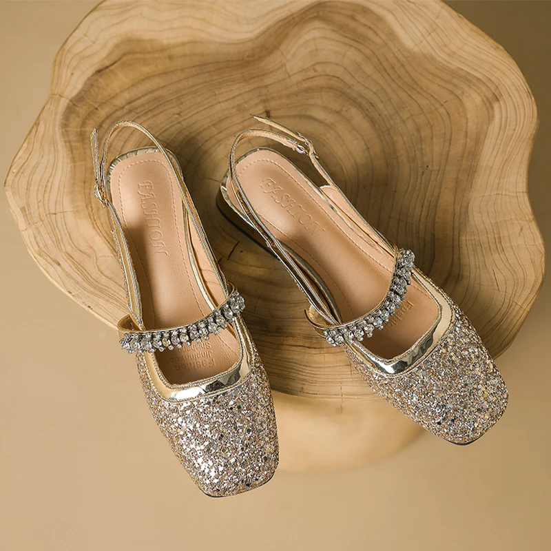 

Босоножки женские на низком каблуке, с кристаллами, летняя обувь, 2023