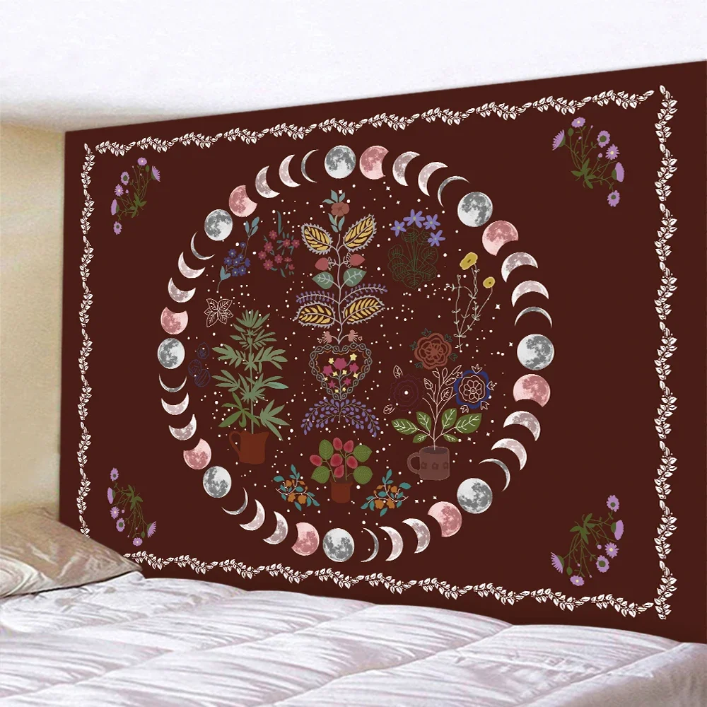 Декор для дома в виде Луны и растений гобелен стиле хиппи богемный декор