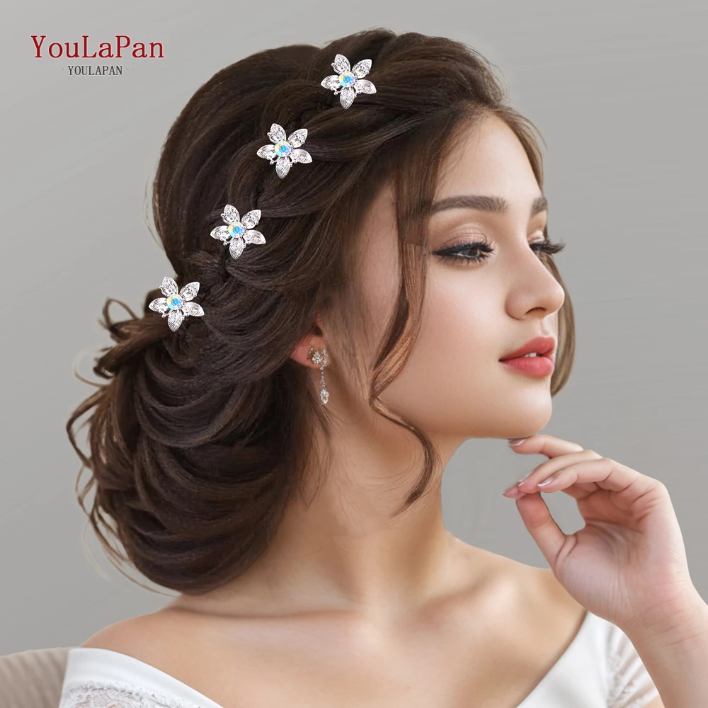 YouLaPan серебряный цвет сплава цветок заколки для волос невесты женщин украшения