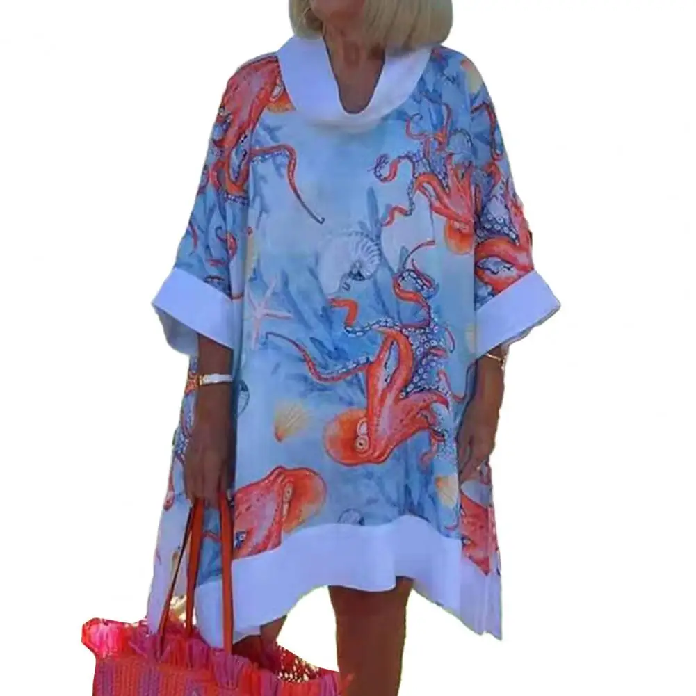

Retro Dress Print Loose Irregular Hem Women elegant party vestidos para mujer