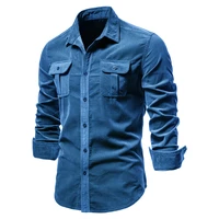 single breasted 100 cotton men s shirt business casual fashion solid color corduroy slim shirt autumn men 2022 new