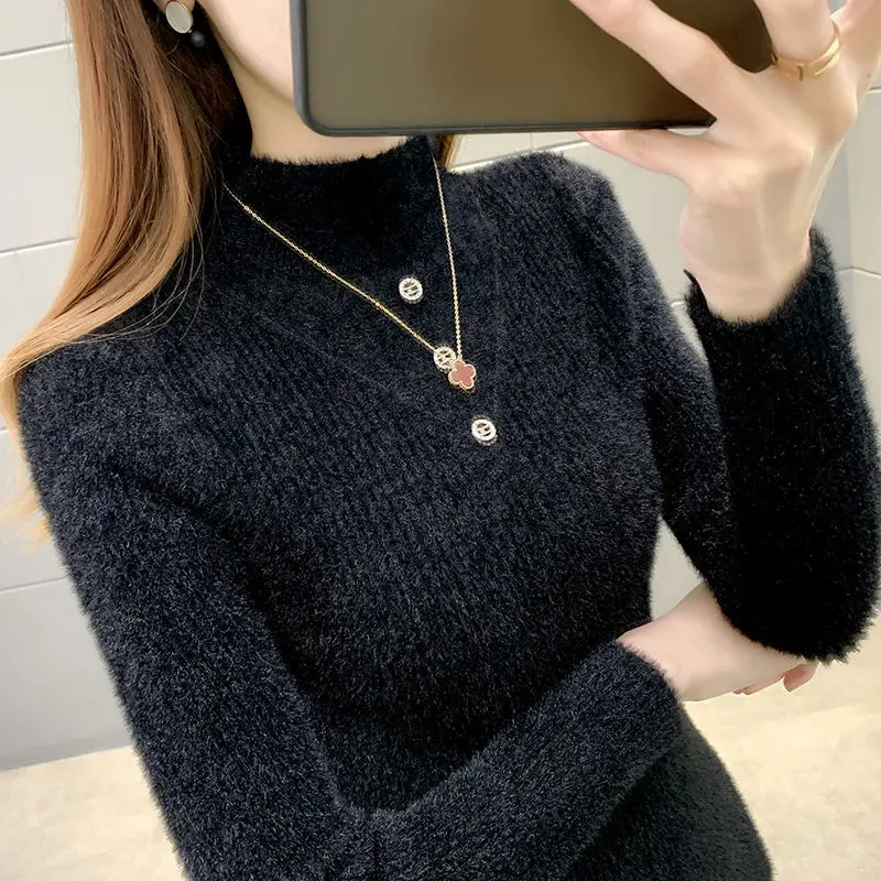 

2022 Women Sweaters Turtleneck Soft Long Sleeve Mink Cashmere Pullovers Fashion Autumn Winter Sweater Solid Women Jumpers N24