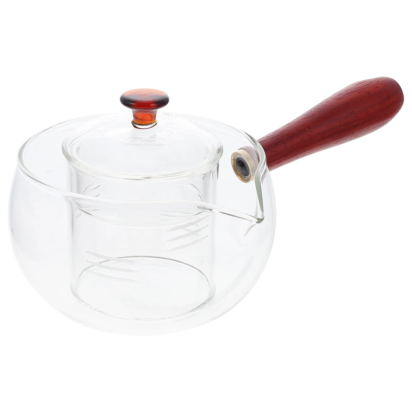 

Home Electric Ceramic Stovetop Safe Glass Teapot Wood Handle Tea Brewing Pot
