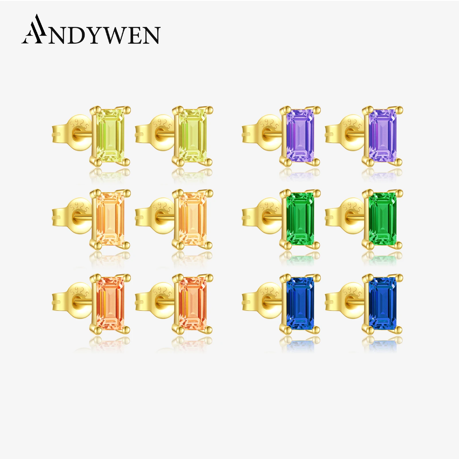 ANDYWEN стерлингового серебра 925 пробы красочные радужные квадратные