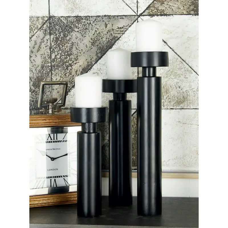 

3 Candle Black Mango Wood Pillar Candle Holder, Set of 3 Home Decoration Candle Holders for Home Wedding Table Decoration